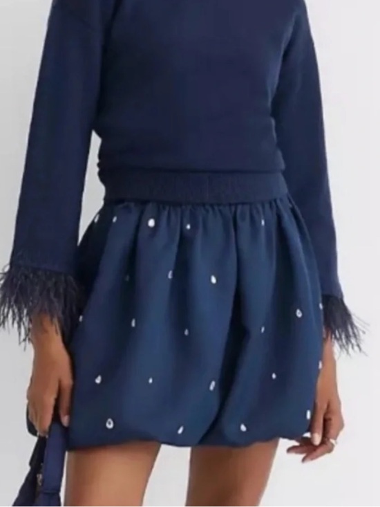 LOFT Dresses & Skirts - LOFT Navy Blue Jeweled Ruched Bubble Mini Skirt, Size M, NWT